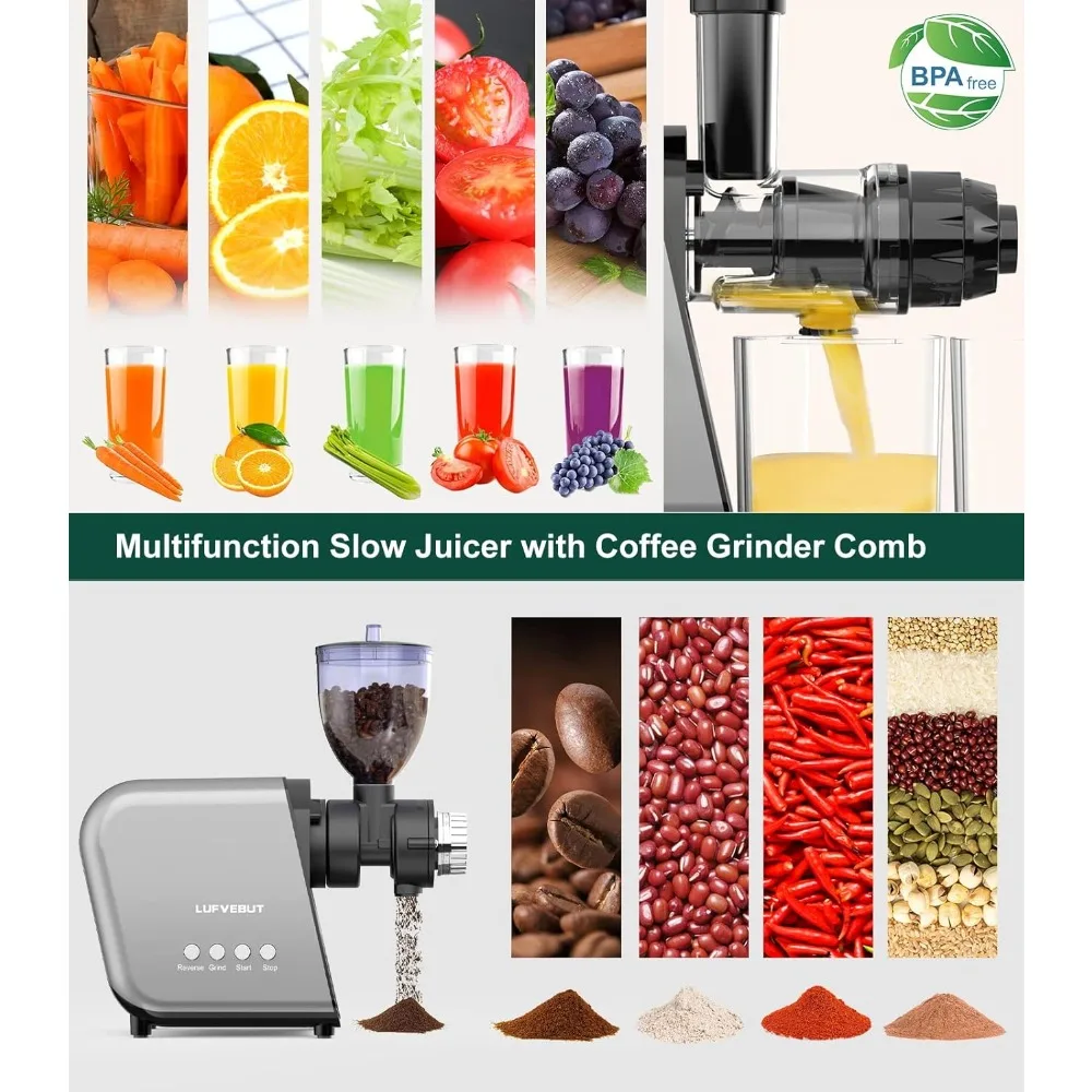 Cold Pressed Juicer Machine For Fruit and Vegetable, Coffee Grinder Machine, Slow Masticating Juicer Electric Coffee Bean