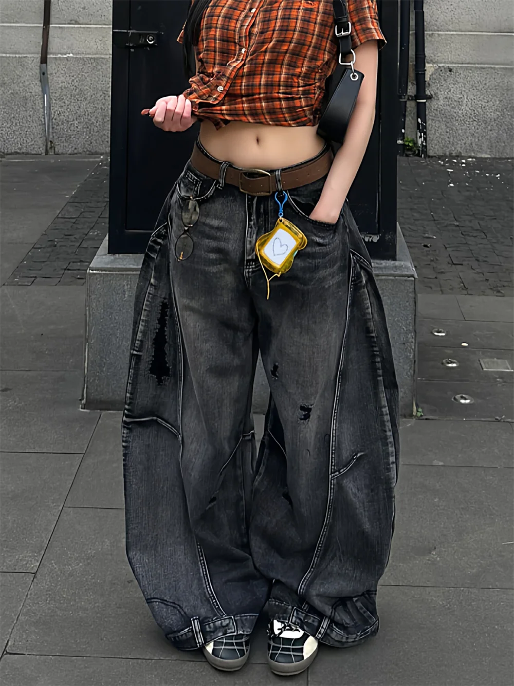Bf Oversize Black Jeans Women Vintage High Waisted Cargo Jeans Straight Casual Loose Big Size Wide Leg Denim Baggy Pants Y2k