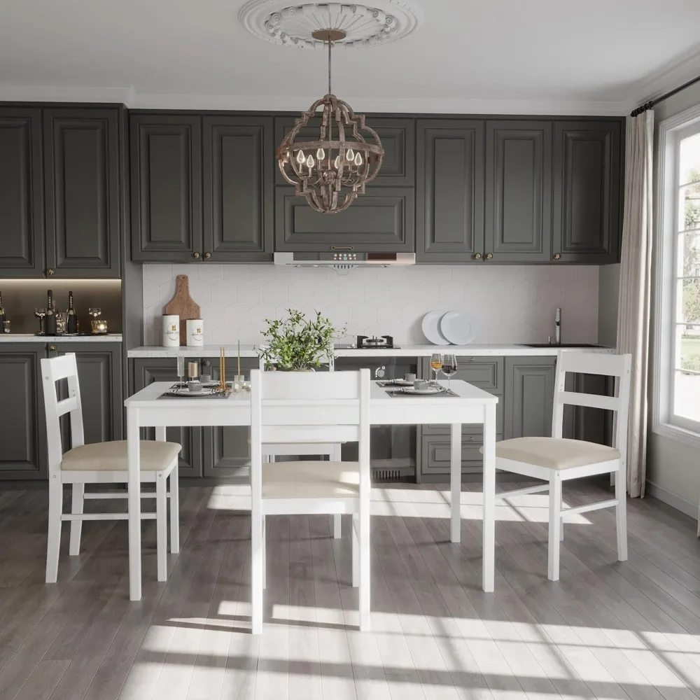 

Solid Wood Indoor Modern Rectangular Dining Table,Table and Chairs 4Set with Soft Cushions for Kitchen,Bar,Living Room,Breakfast