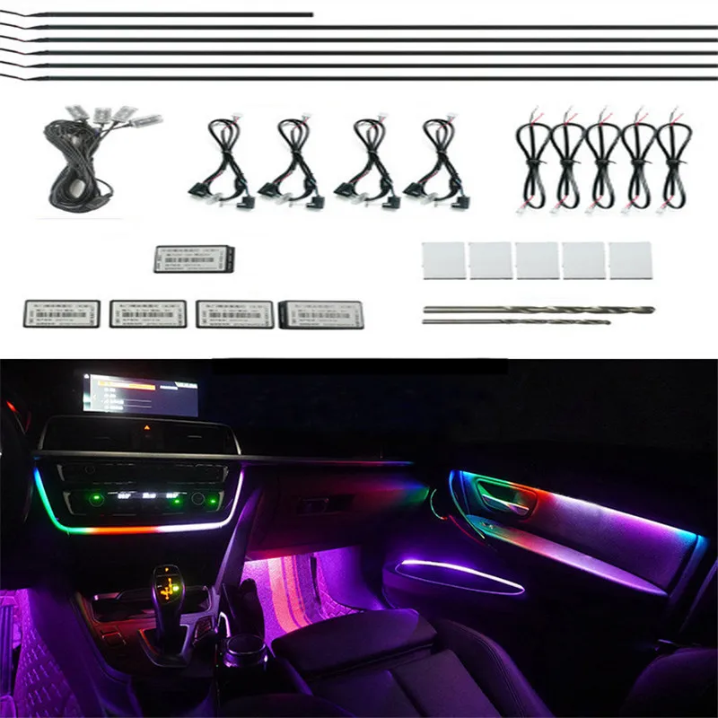 

6 In1 18 in 1 64 Color RGB Symphony Car Ambient Interior LED Acrylic Guide Fiber Optic Universal Decoration Atmosphere Lights