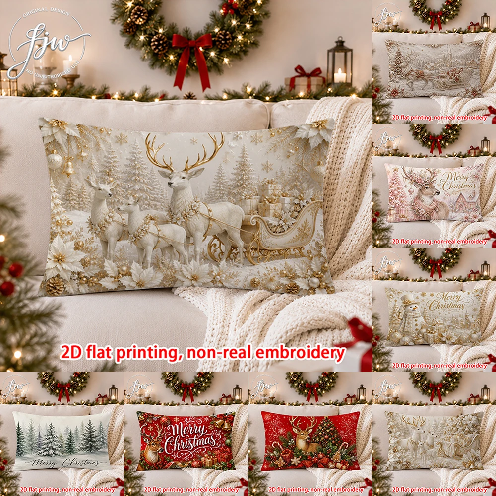 1PC Christmas Pillow Cover, Vintage Reindeer Snowman Winter Cushion Case for Sofa Bed Couch Holiday Decor