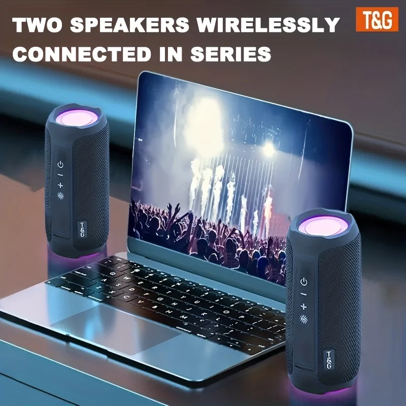 T&G TG227 Tragbarer kabelloser Lautsprecher, mit LED-Licht, TWS-Verbindung Stereo, USB/TF/FM-Radio, musikkompatibel – Detail 8