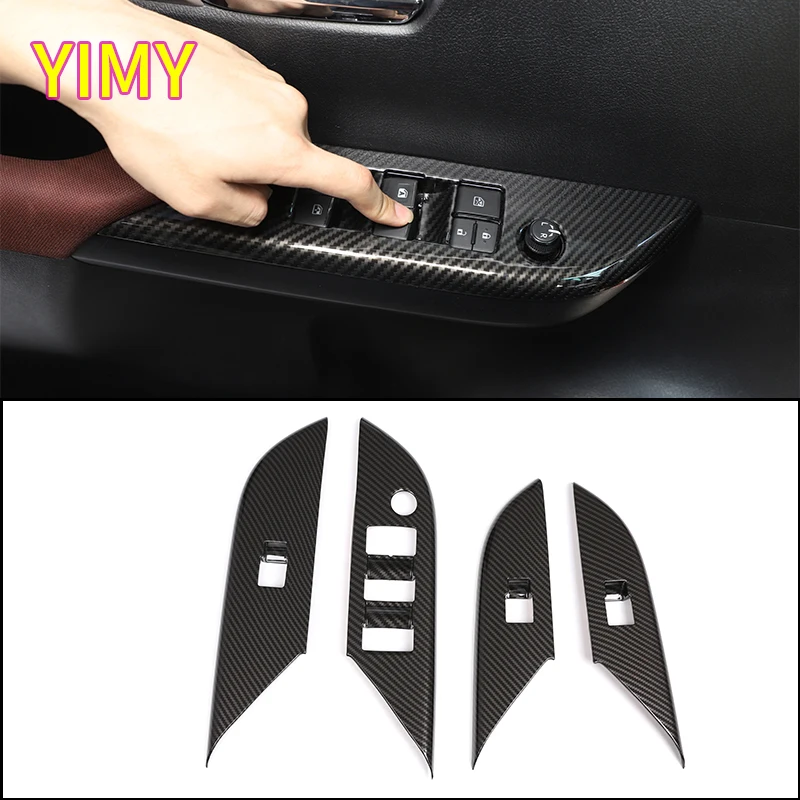 

4x ABS plastic carbon fiber Car door glass lifting decorative frame cover Suitable for Toyota Hilux 2015-2024 LHD Accessories