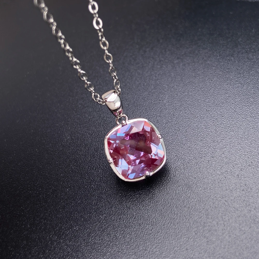 Elegant Lab Grown Alexandrite Pendant 925 Silver Cushion 10mm 4ct  Fine Jewelry for Women Party Wedding Birthday Gift