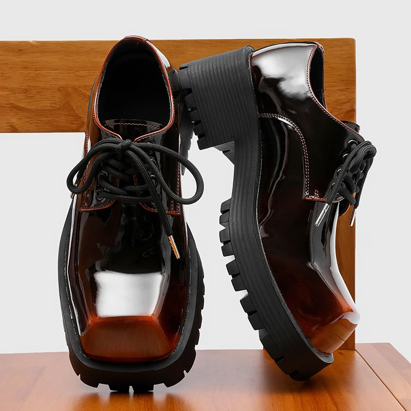 

Men Thick Soled Derby Shoes PU Trendy Square Toe Comfortable Non Slip Casual Men Shoes Size 38-46