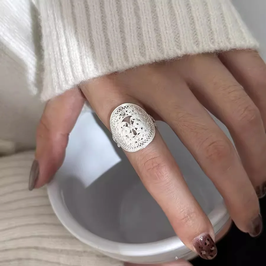 925 فضة خواتم للنساء زوجين الحد الأدنى اليدوية بسيطة الجوف جولة تدفق الدائري حزب مجوهرات هدية منع الحساسية