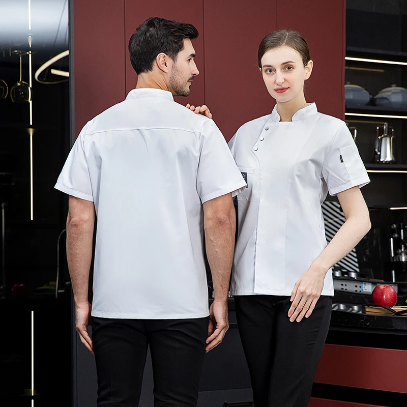 Short Sleeve Chef Jaket Shirt Chef Waiter Uniform Kitchen Restaurant Cook Breathable Barber Sushi Costumes restaurant uniform