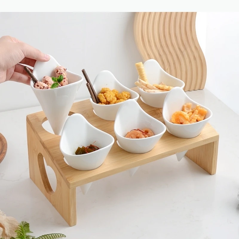 

6 сеток, керамическая деревянная основа для закусок, дегустационная тарелка для закусок, фруктовые десертные миски, блюдо Dim Sum, обеденные тарелки, посуда