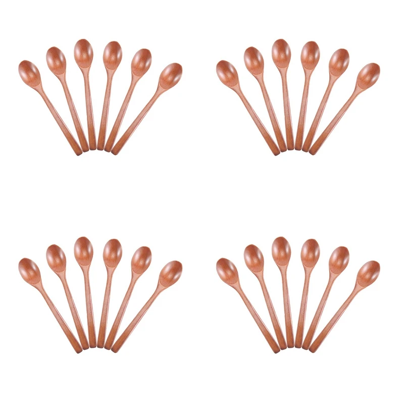 

Wooden Spoons, 24 Pieces Wood Soup Spoons For Eating Mixing Stirring, Long Handle Spoon Kitchen Utensil