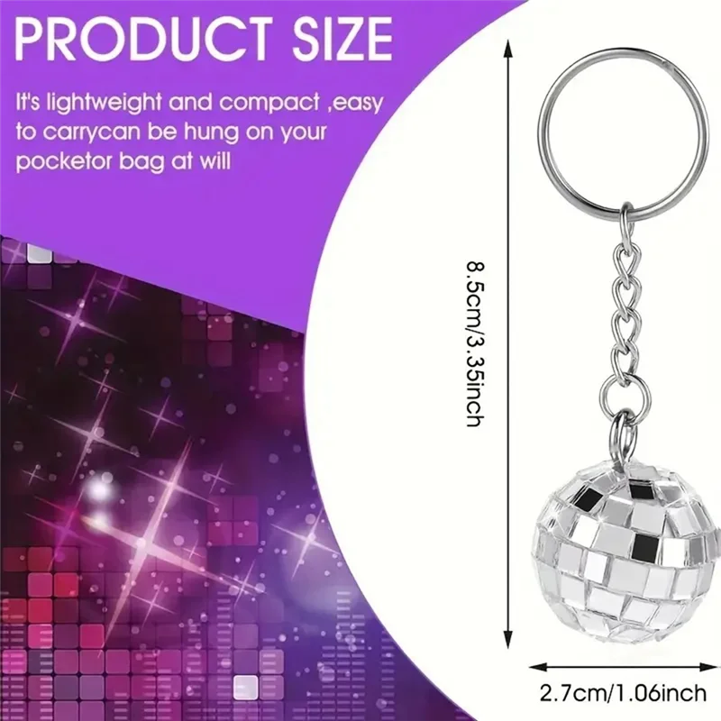 LICE-12 個ミラーディスコボールキーホルダー巾着付き薄手のオーガンザバッグありがとうタグ 70S アクセサリーディスコパーティーの記念品