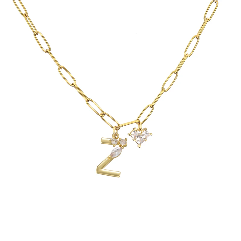 Stainless Steel Necklace Chain with 26 Letter Brass Charms and a Heart Charm 45 cm Long Adjustable Women\'s Necklace (Wholesale)