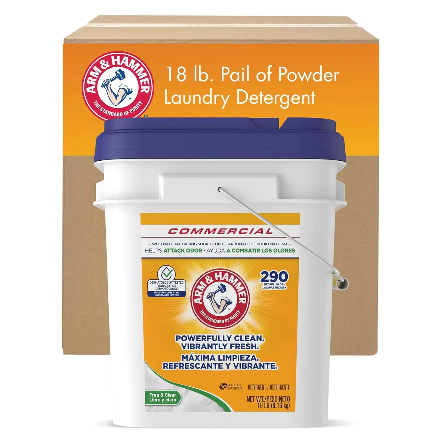 

Professional Laundry Detergent Powder, Free and Clear, 290 Loads Bulk 18lb Pail for Washing Clothes