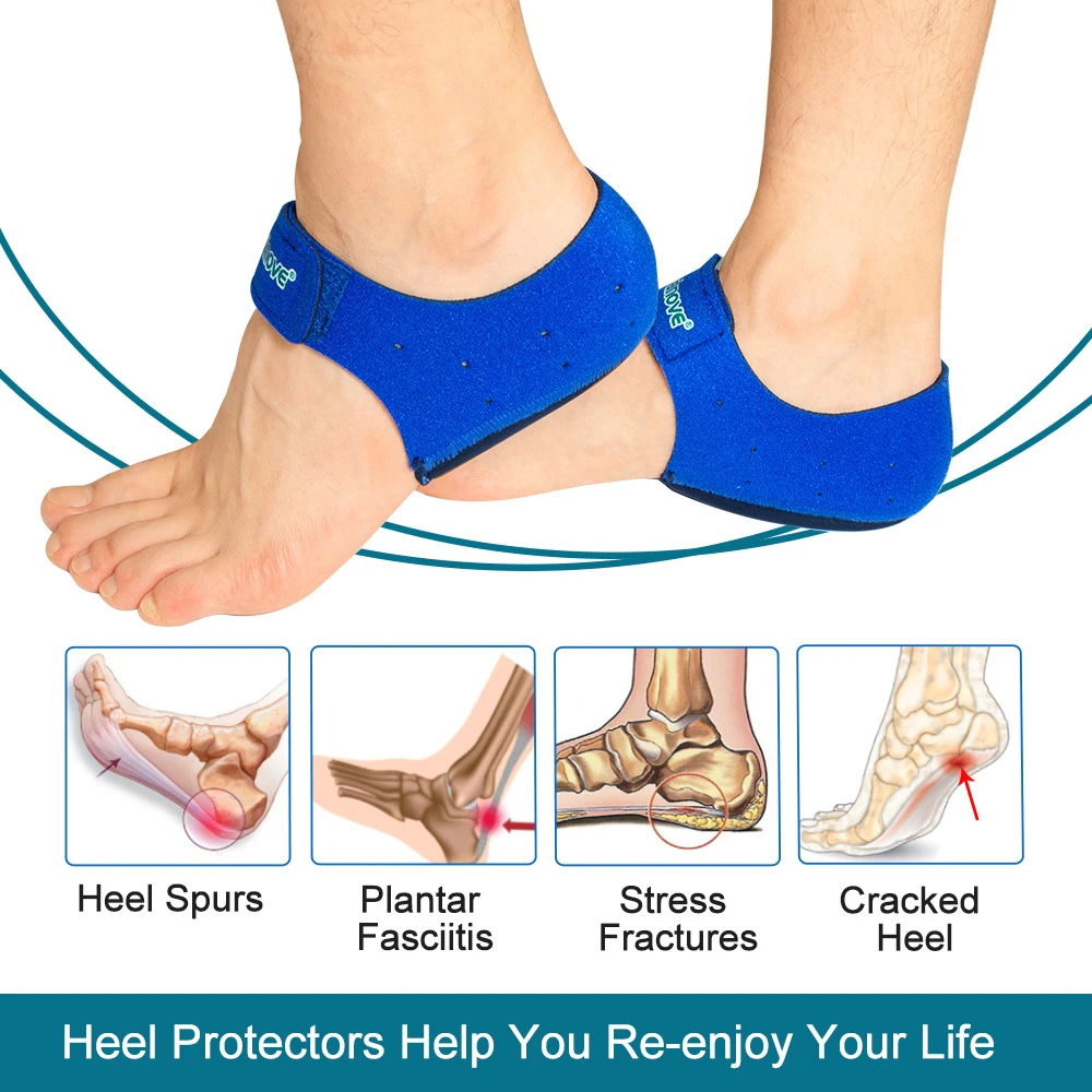

1 Pair Silicone Heel Pads Shock Absorption Relieving Plantar Fasciitis Leg Pressure Adjustable Straps Prevent Slipping Insoles