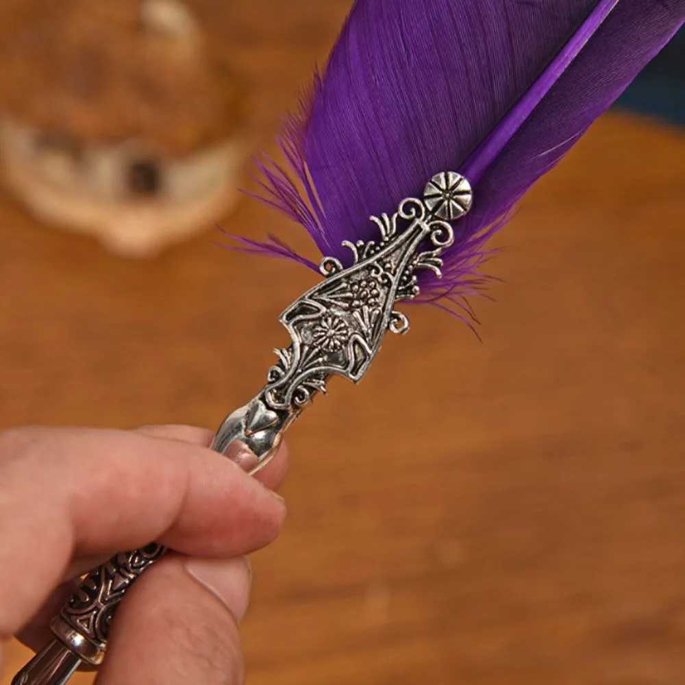 Feather Vintage Quill Pen Metal Nib Multi Color Dip Pen Set Classic Shape Portable Size Calligraphy Pen Wedding Signature