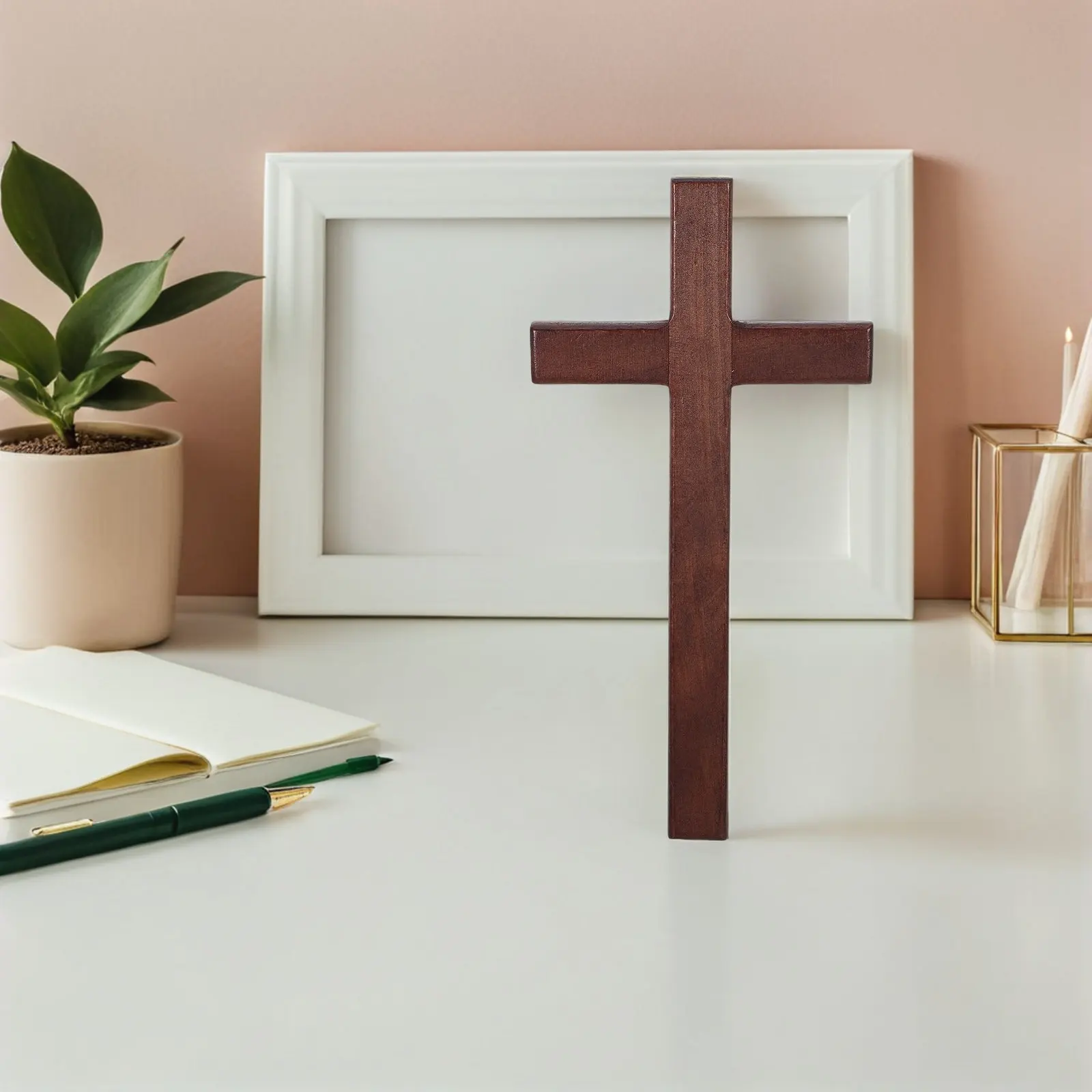 Carved Small Wooden Cross Natural Wood Grain Rustic Elegance Sturdy Tabletop Wall Decor for Home Prayer Room Easter Centerpiece