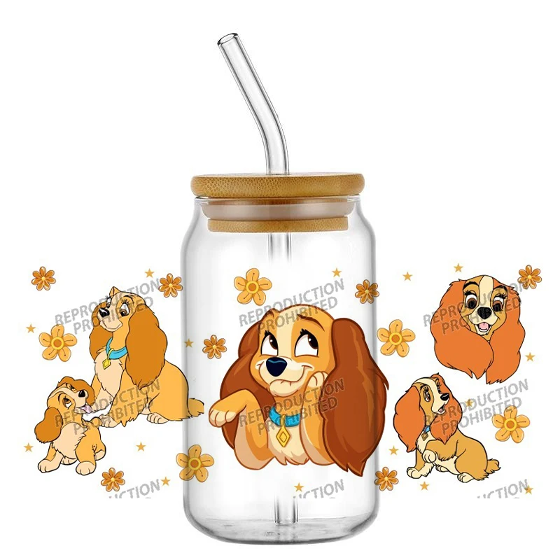 Hotsale Famous Cartoon Lovely Lady Tramp 16oz UV DTF 3D Transfer Phone Sticker Decals Wraps Glass Can Cups Creative Craft DIY view 4