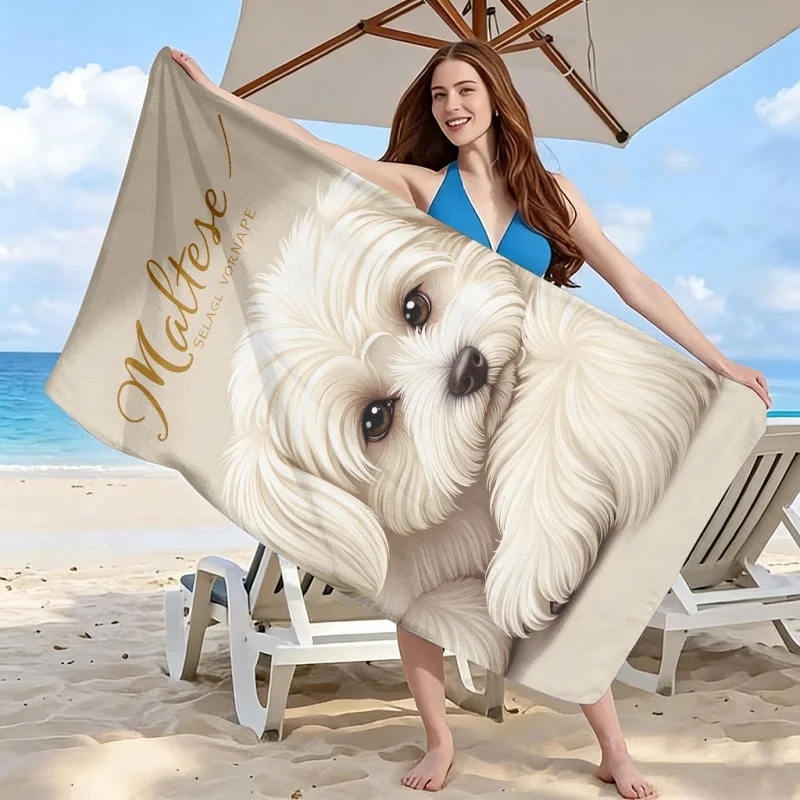 Newest Maltese Dog Print Microfiber Beach Towel Soft Pet Lover Large Quick Dry Beach Bath Towel