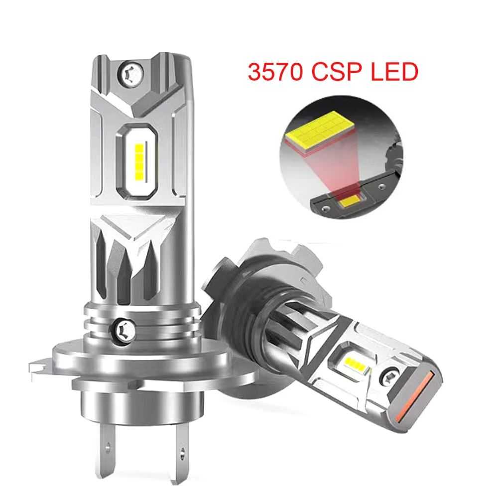 2Pcs 30000Lms H7 H1 H3 LED Bulb CSP Car Headlight Fanless Super White Bright 12V 1:1 Mini Design H7 Car Head Lamp 360 Degree