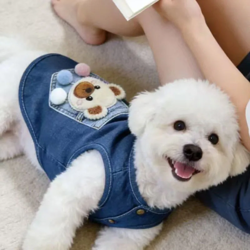 Jeans Dog Clothes Spring Summer 3D Print Sleeveless Coat Jacket For Small Dogs Chihuahua Yorkie Blue Pet Denim Costume Apparels