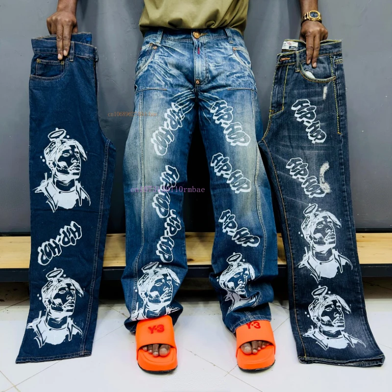 Tide Washed Jeans Men and Women American Retro Ins Net Red Design Casual Jeans Y2k Summer Loose Straight Street Couple Pants