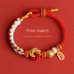 Colorful Lucky Handwoven Peach Blossom Concentric Knot Eight Strand Braid Beaded Cord Couple Bracelet DIY Jewelry Accessories