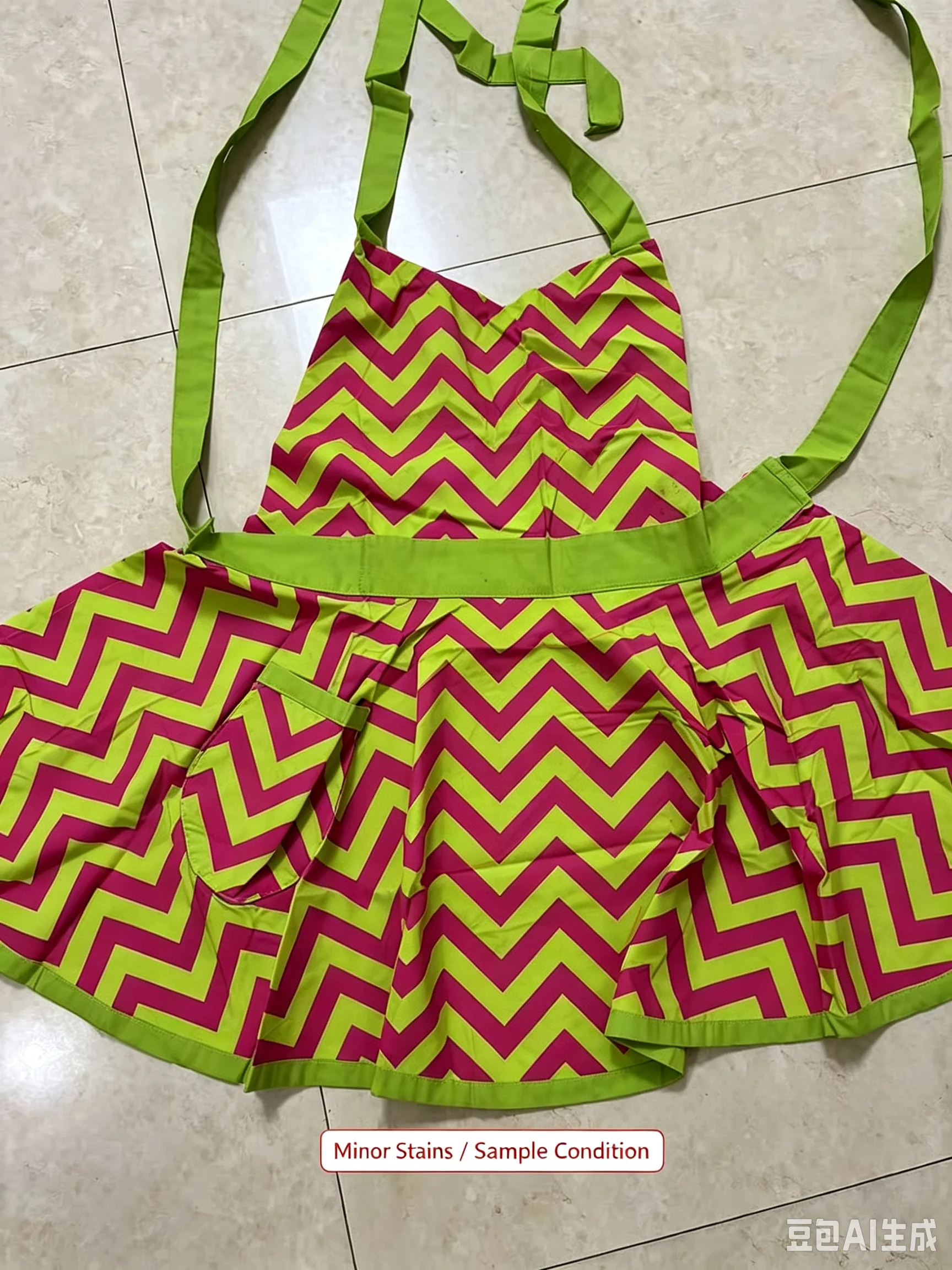 Sample Only Thin Cotton Women Dress Apron Colorful Chevron Pattern Adjustable Halter Strap Kitchen Apron With Side Pocket