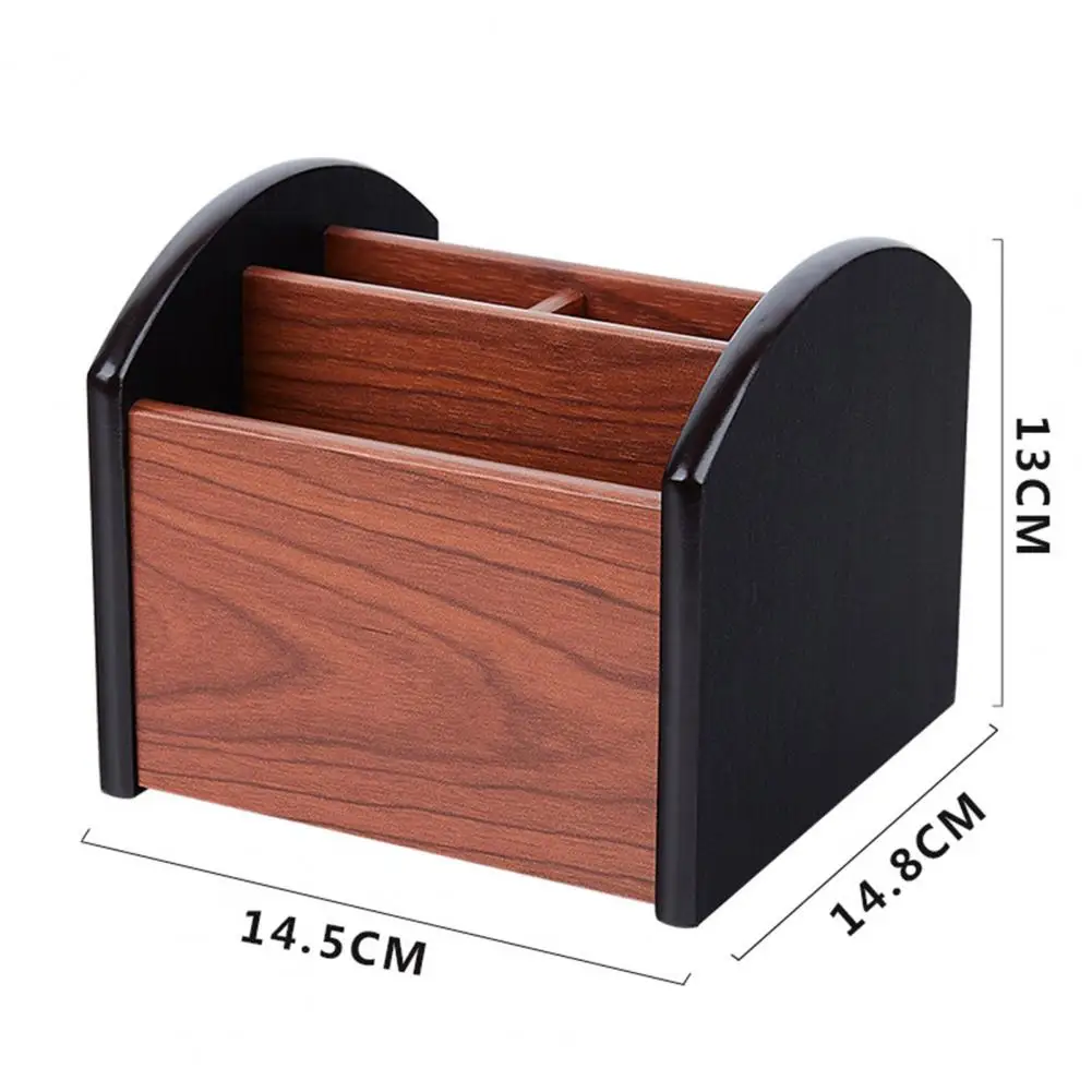 Wooden Desk Organizer Wooden Desktop Storage Box with 4 Compartments 360° Rotating Organizer for Remote Controls Stationery