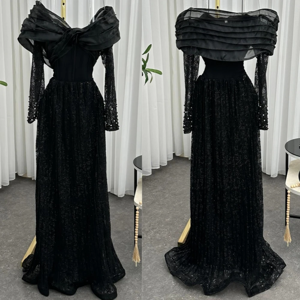 

Customized Exquisite Organza Sequined Pleat Trumpet Off-the-shoulder Long Dresses Bespoke Occasion Elegant