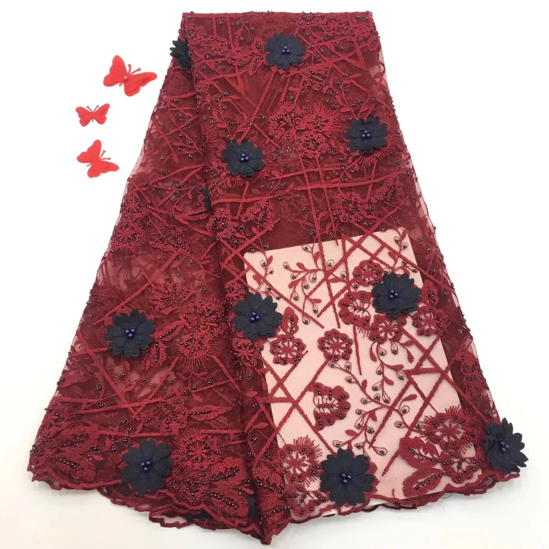 

Latest African Lace Fabric Embroidered 3d Flower Nigerian Lace Fabrics High Quality Lovely French Lace Fabric RF129