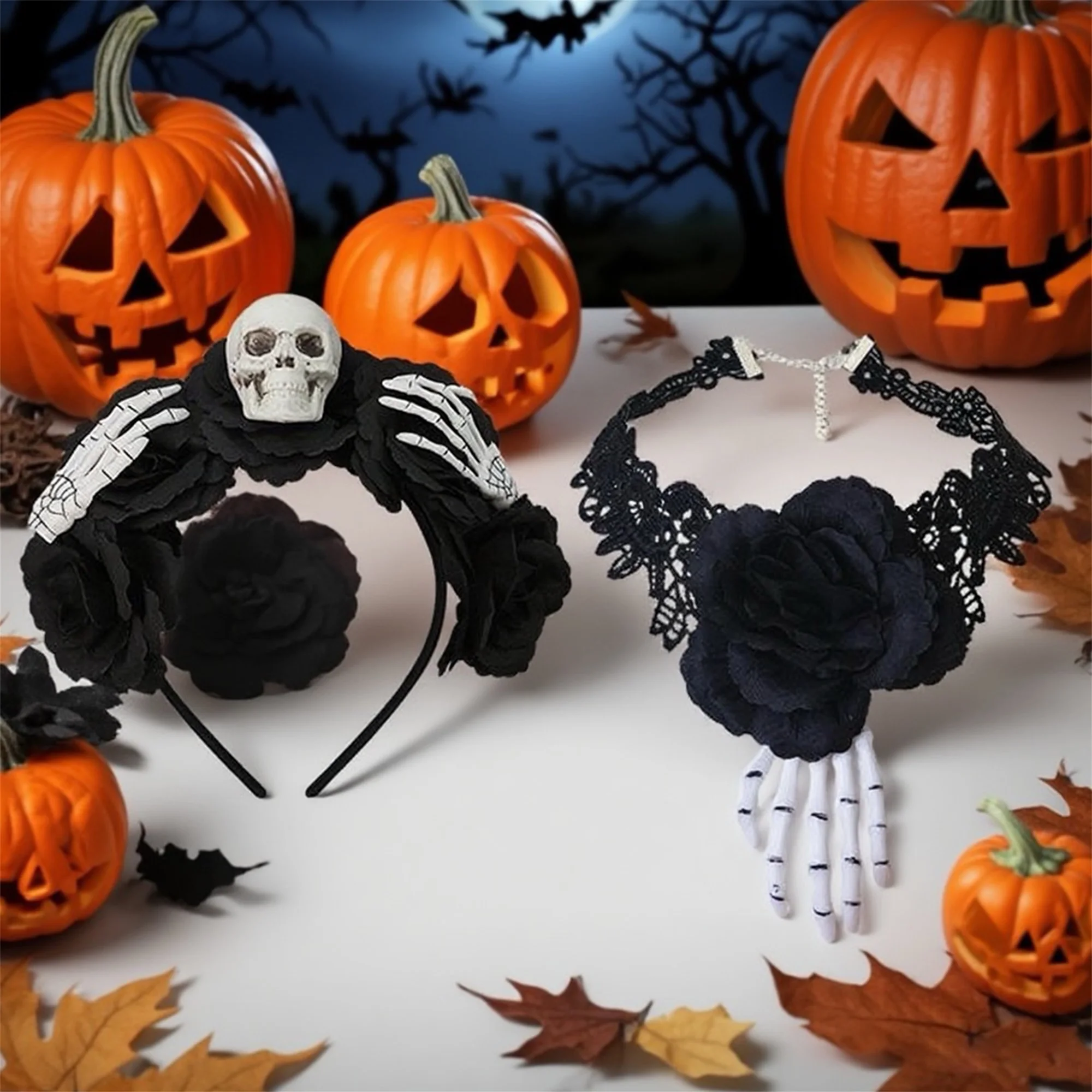 Gothic Schwarze Spitze Spinnennetz Stirnband und Halsband Halskette Set für Halloween Kostüm Party Damen Accessoires