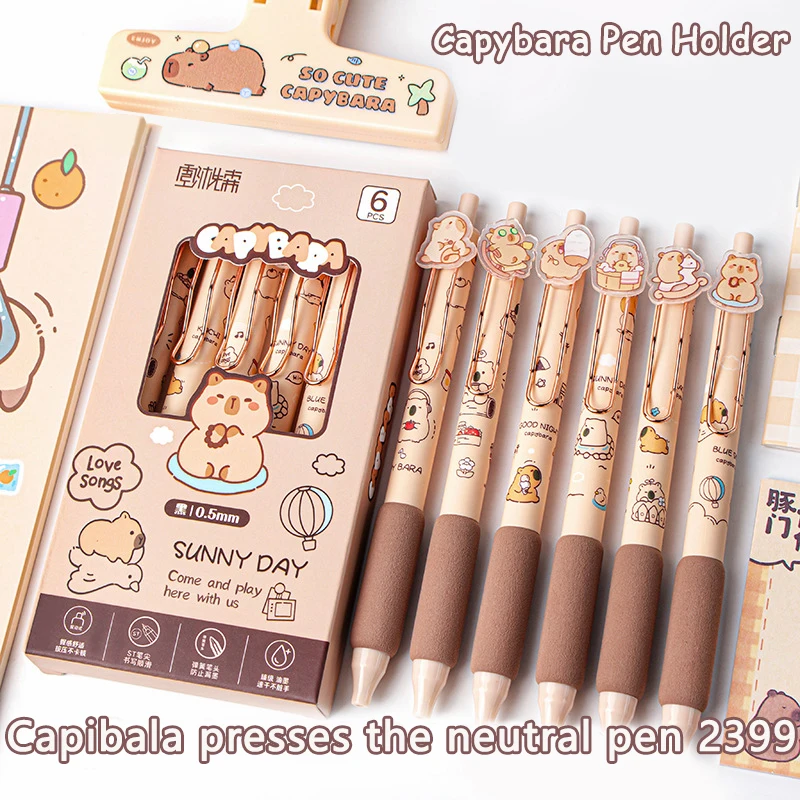 6 Stuks Schattige Kawaii Capybara Gel Pen Sneldrogend Schrijven Gladde Druk Neutrale Pennen Kantoorbenodigdheden Student Briefpapier Geschenken