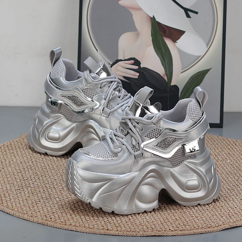 

12CM Height Increase Women's Sneakers Lightweight Breathable Mesh Platform Dad Shoes High Heel Comfortable Women's Shoes