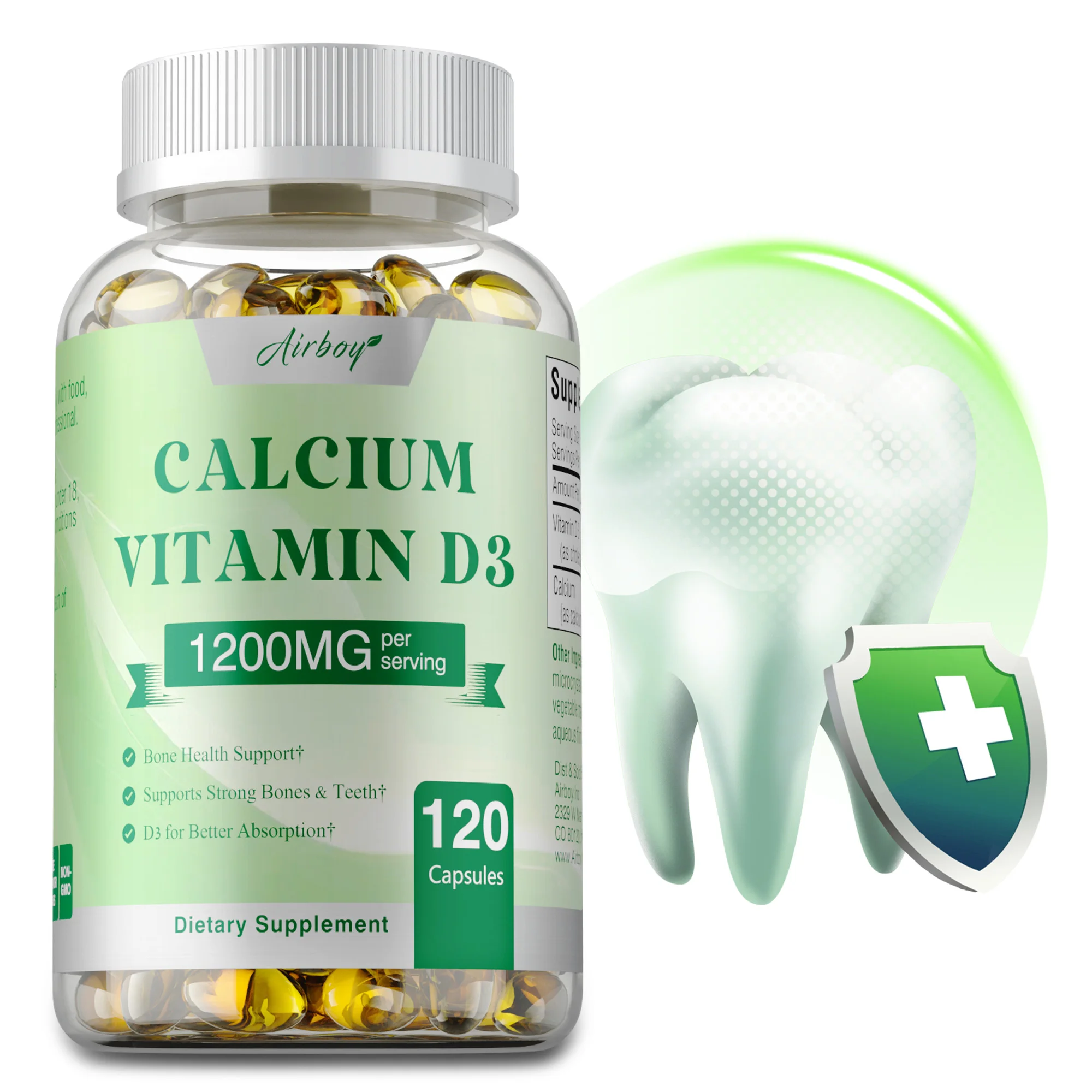 

Calcium+Vitamin D3 Capsules - Promotes Calcium Absorption, Strong Bones & Teeth, For Muscle Nerve and Skin Health,Immune Support