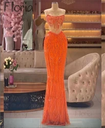 Vestido De noche De sirena naranja De lujo, sin mangas, con cuentas De Dubai, para ocasiones De boda, 2023