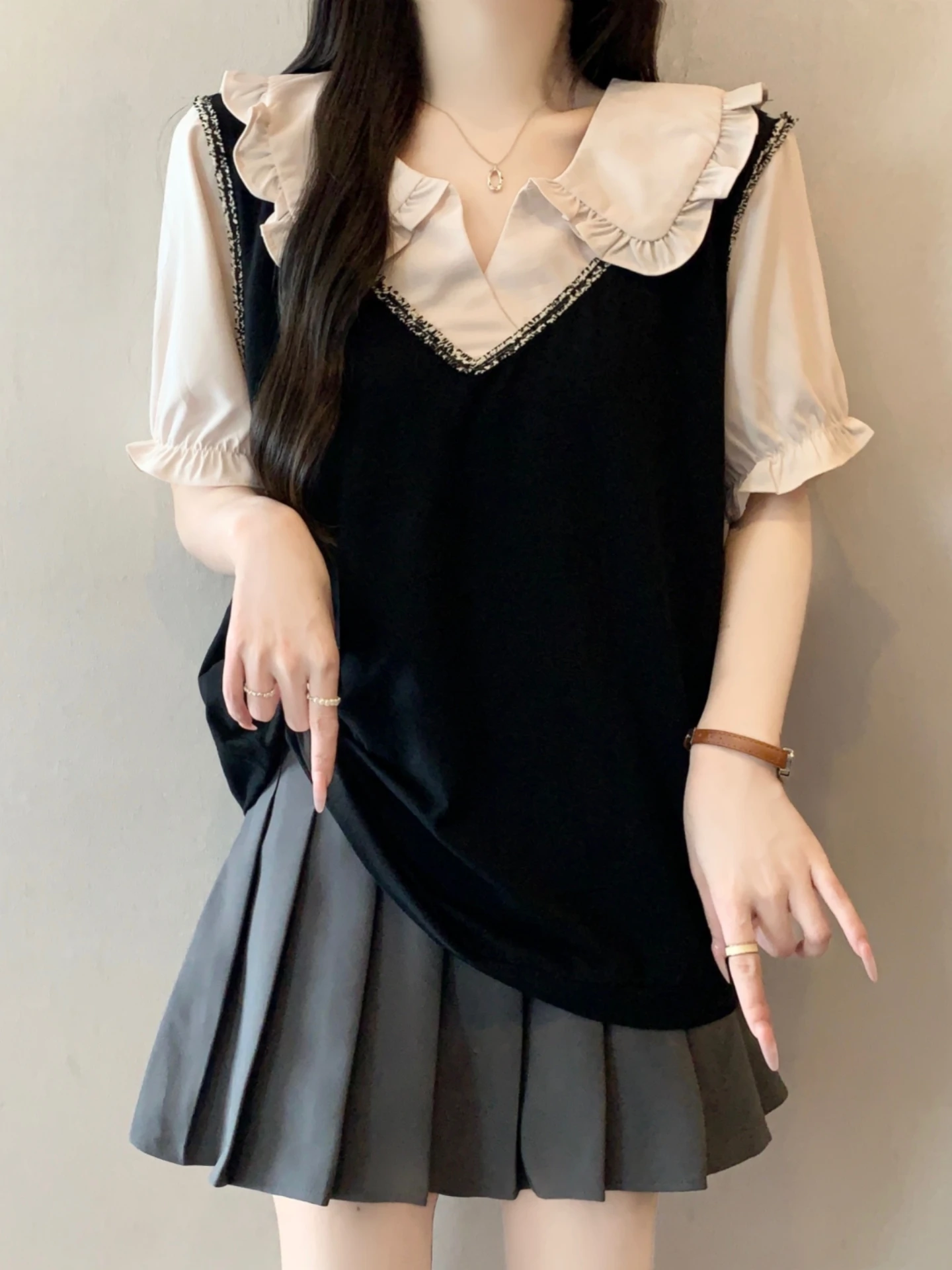

Fashionable Short Sleeve Baby Doll Collar Base Shirt Women Summer Slimming Stylish Top Korean Style Breathable Loose Fit
