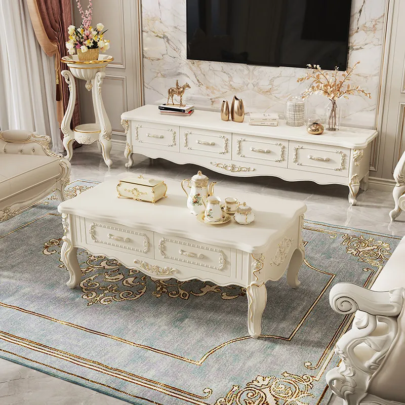 Home Light luxury modern simple 140cm coffee table 180cm TV cabinet combination set side tables tv stand living room furniture