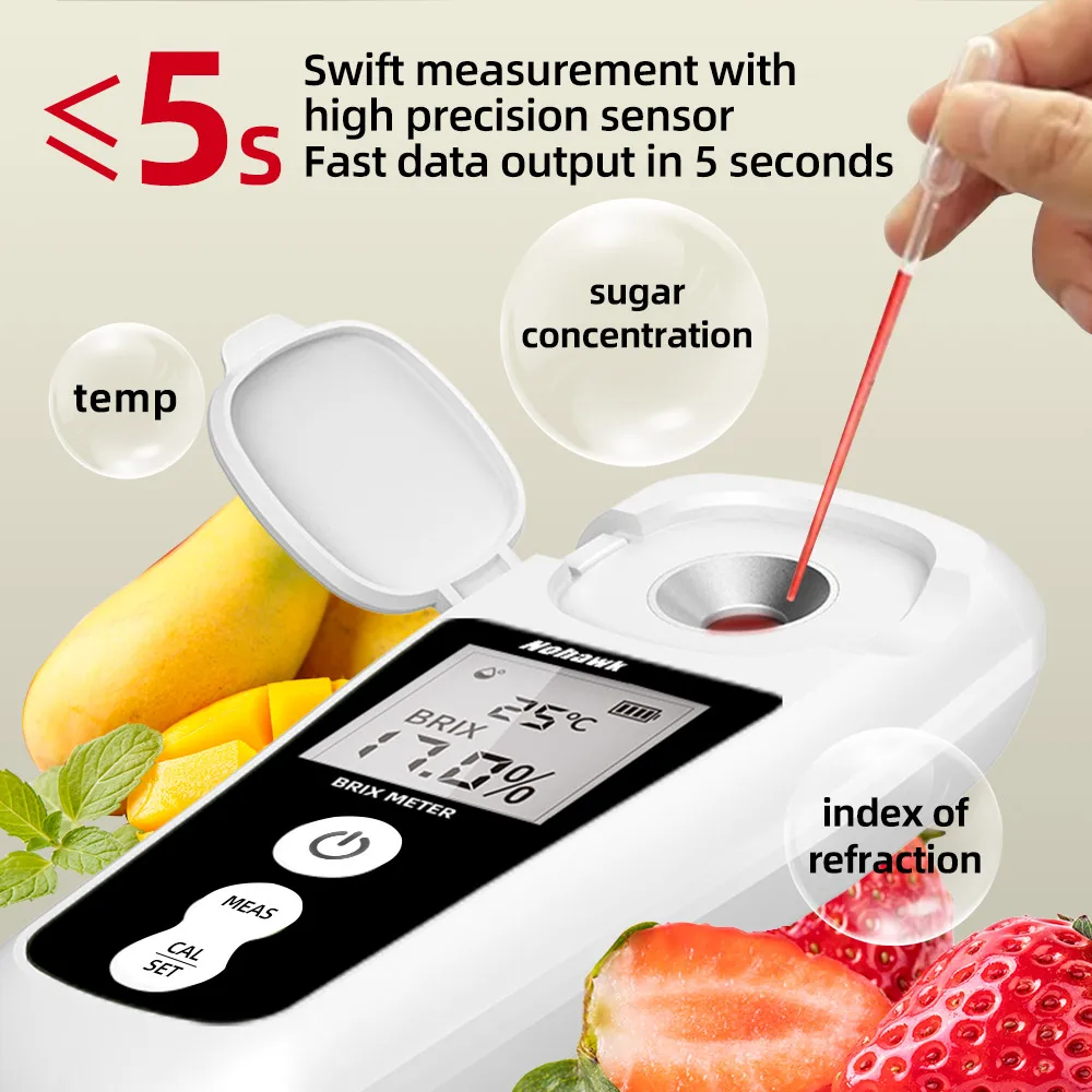 Nohawk Digital Brix Refractometer Range 0-55% Accuracy ±0.2% Portable Handheld Measures Sugar Content in Honey Wine Beer Liquids