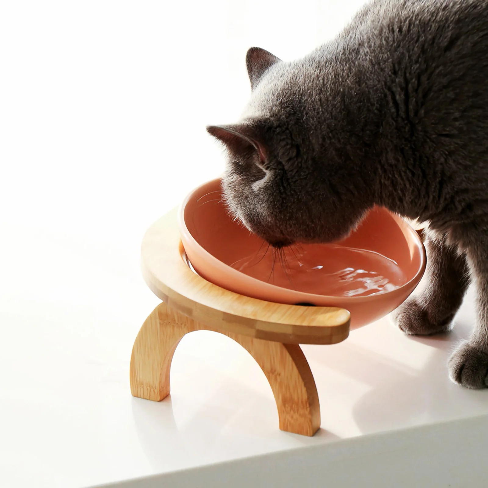 

1Set Anti-Skid Pet Feeding Bowl Cat Bowl with Wooden Stand Raised Pet Food Water Feeder Cleaner Easy to Use Prevent Skid Floor