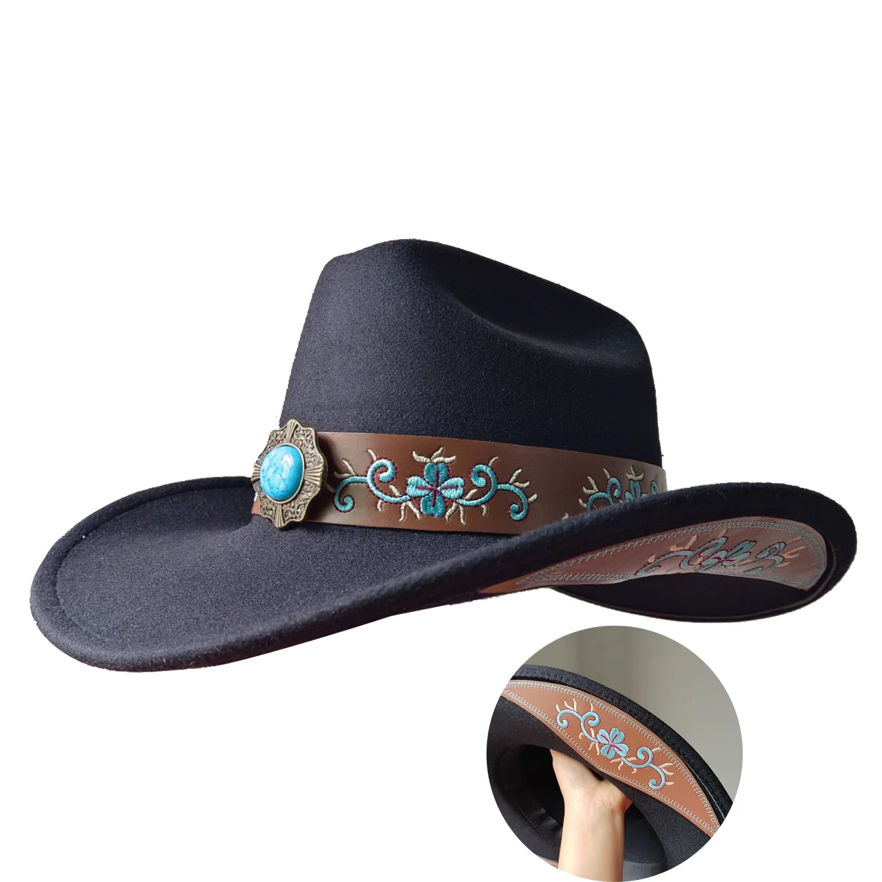 Western Cowboy Hat Embroidered Pink Decal Cowboy Hat Men's and Women's Panama Hat Vintage Elegant Cowboy Hat Sombrero Hombre