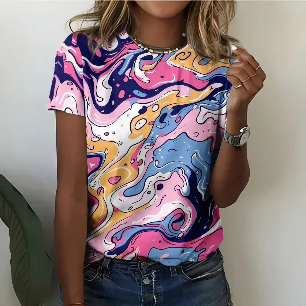 

Oil Painting Graffiti Whale Flower Art Women's T-shirt Casual Fashion Comfortable Colorful Short Sleeve