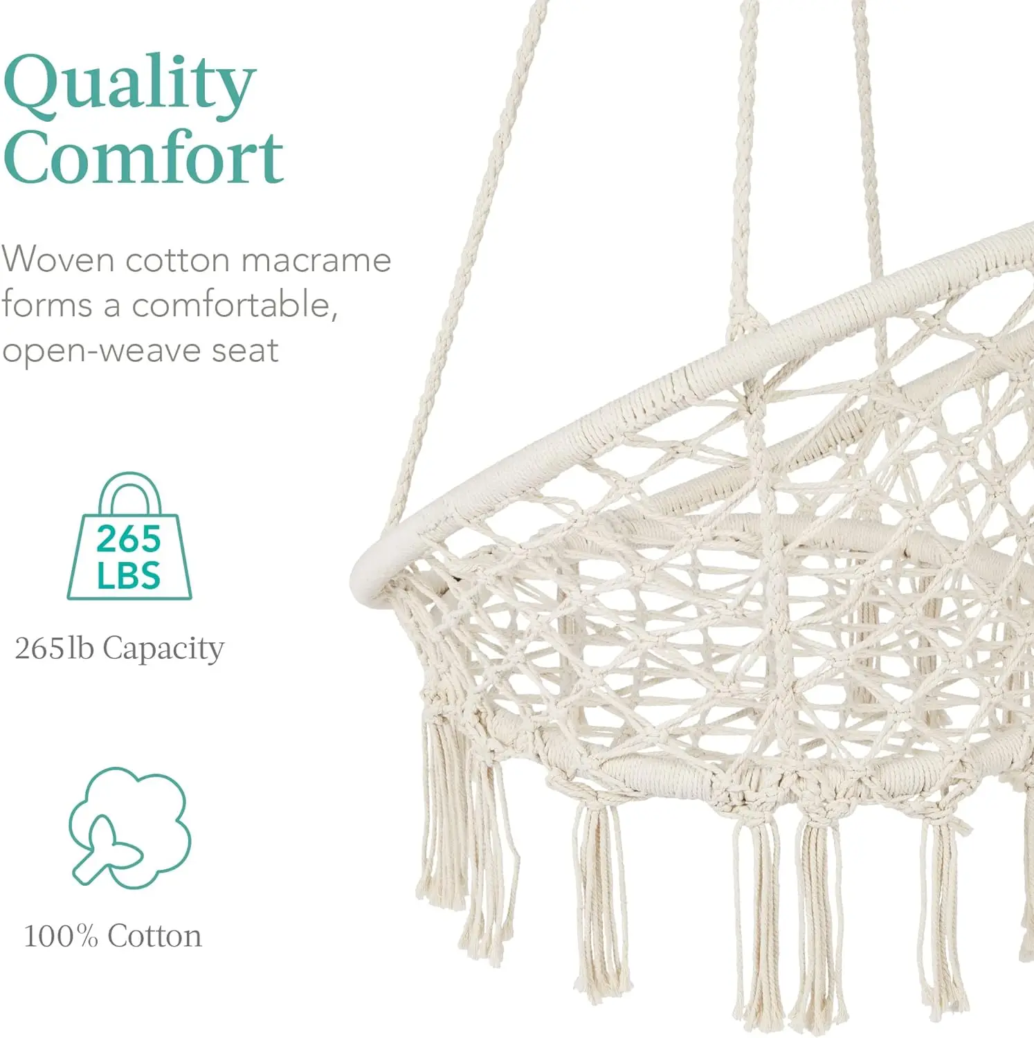 Best Choice Products Macramé Hanging Chair, Handwoven Cotton Hammock Swing for Indoor & Outdoor Use w/Mounting Hardware