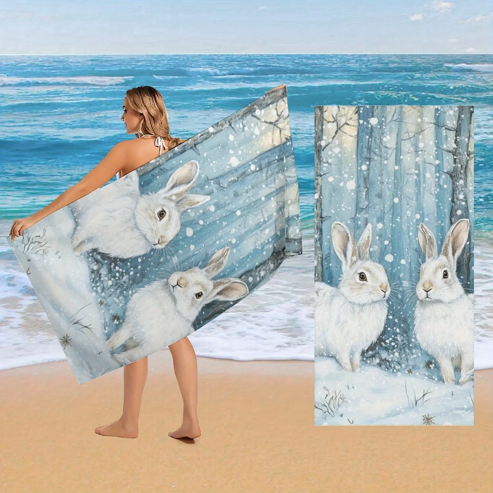 Winter Rabbits Designed Large Towel Beach Towel Sport Towel, Super Absorbent, Quick-Dry,Sport Towel Bath Towel,Fashionable Beach