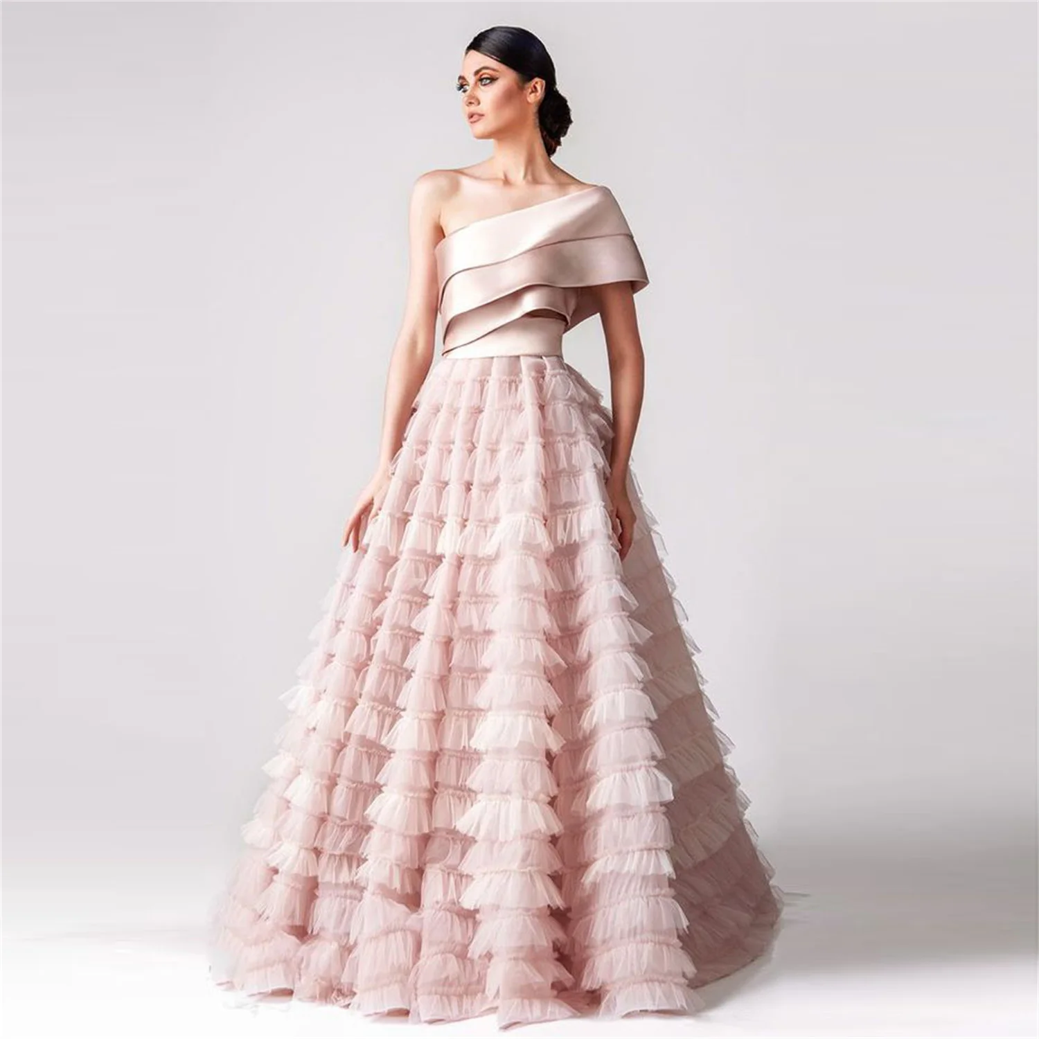 Aileen Princess Pink Multi-layer A-line Dresses for Formal Occasions Dubai Evening Dress 2024 Luxury Ball Gowns Gala