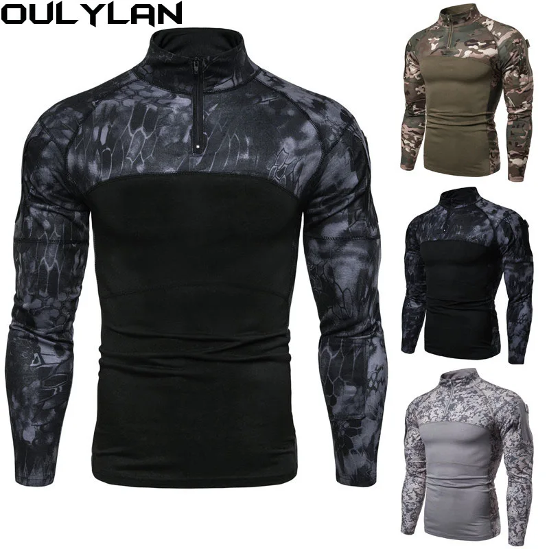 Oulylan Military Shirt Safari Cargo Multicam Airsoft Paintball Tactical Hunting Clothes T Shirt Men Army Shirts Camo Shirt