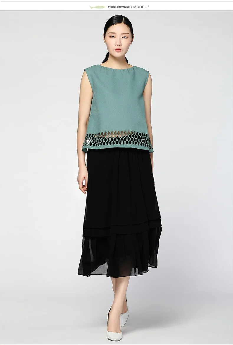 Ele シンプルなラウンドネック刺繍入り透かし彫りベスト KXE436 ファッショナブルな女性用サマーポリエステル繊維ベスト