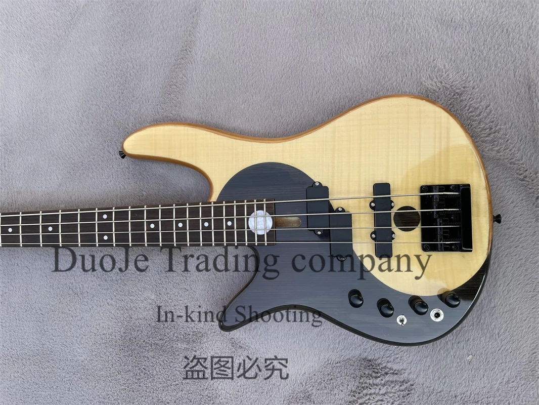 Left Hand 4 String Electric Guitar Taiji Bass Alder Wood Body Maple Neck Active and Passive Line Fixed Bridge Black Tuners