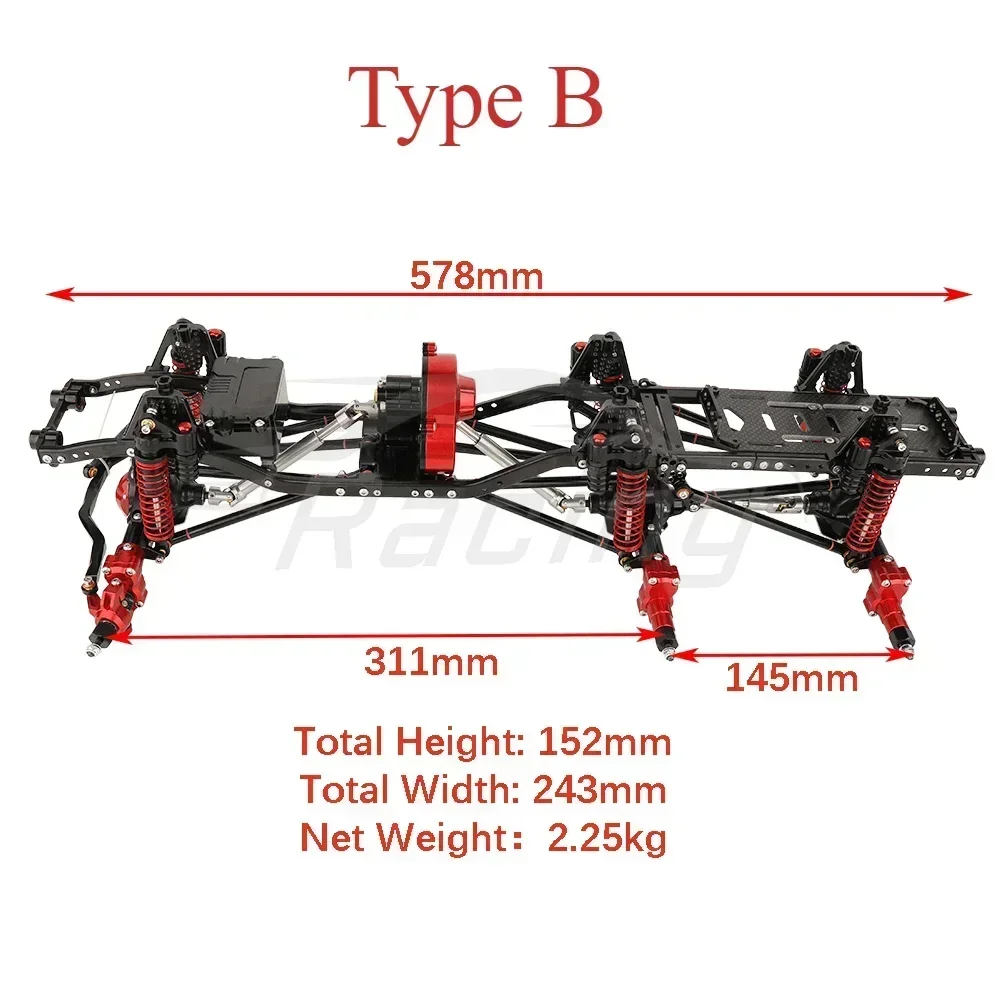 Metal Alloy Upgraded 6x6 RC Car Chassis Empty Frame with 3 Axles Gearbox Links DIY for Axial SCX10 1/10 RC Crawler Car Parts