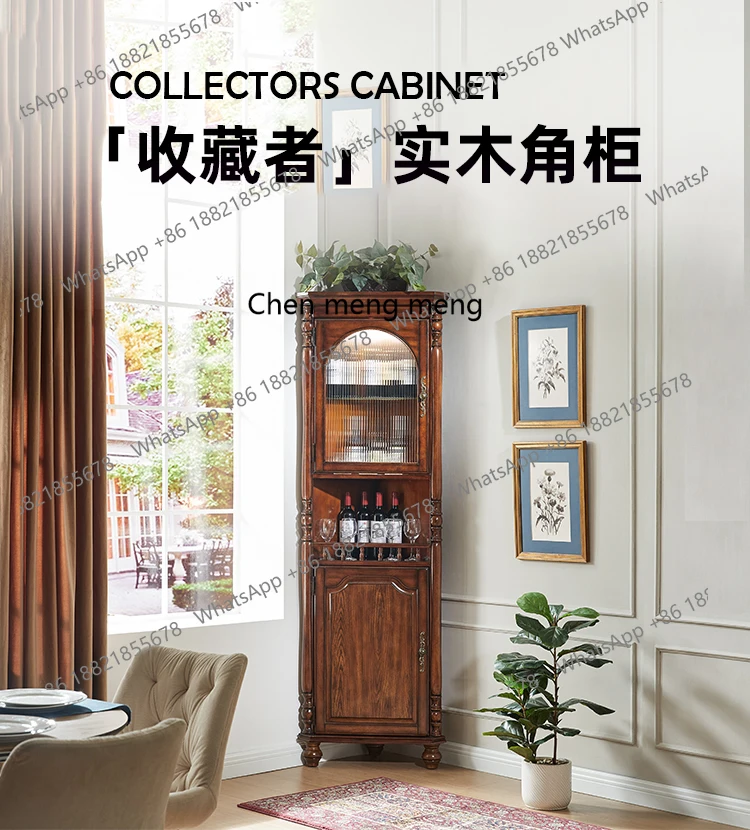 American all solid wood high corner cabinet living room two-story locker dining room glass wine cabinet display wine cabinet
