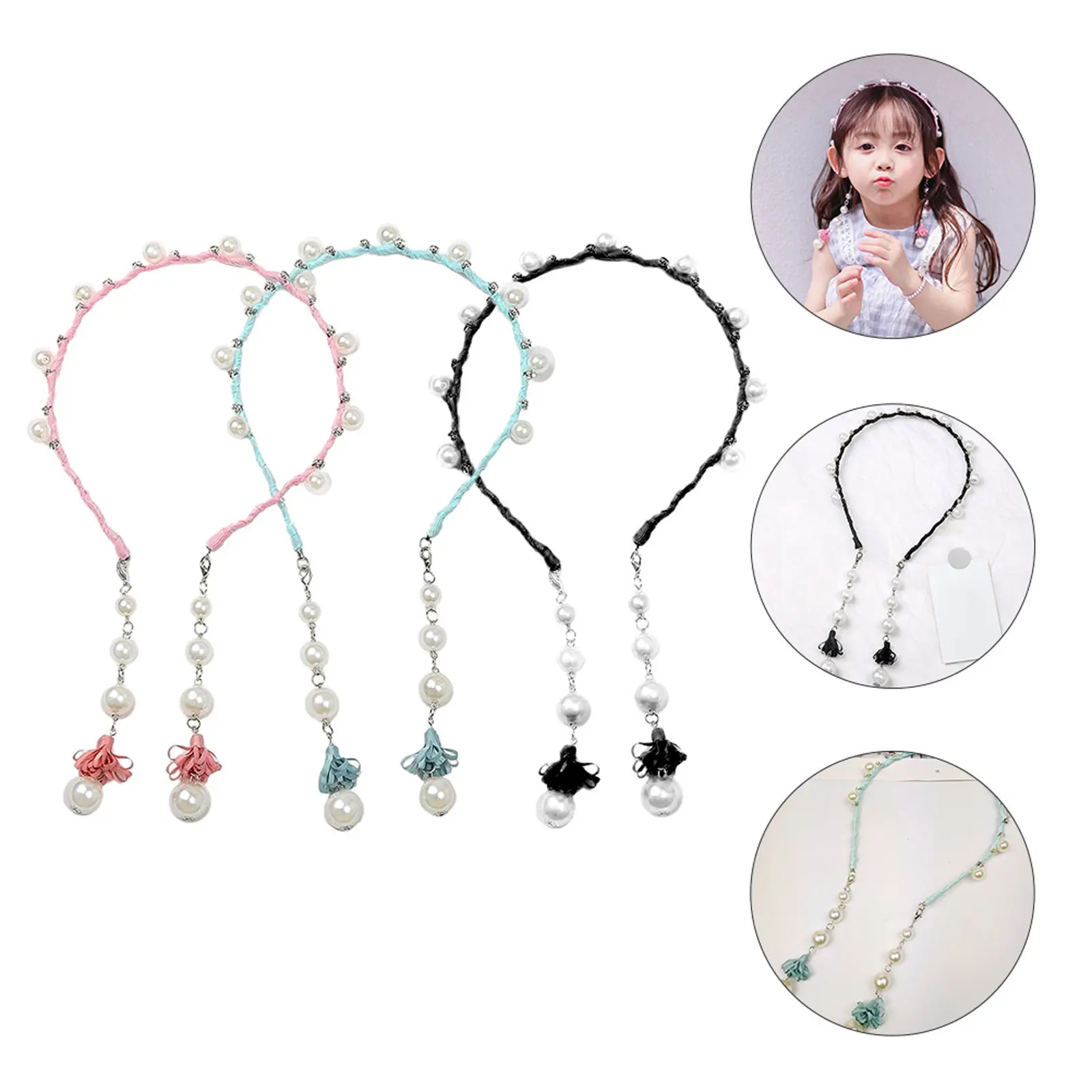 

3Pcs Girls Pearls Tassel Headband Elegant Lightweight Hairband for Toddlers Comfortable Secure Fit Chic Hair Jewelry Pearl
