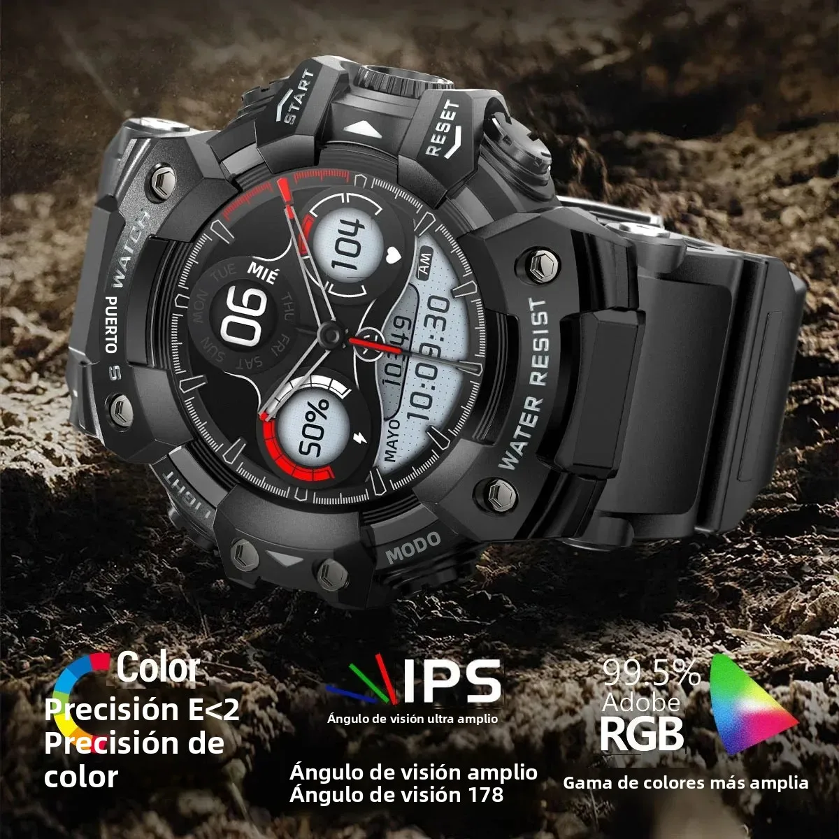 Reloj Inteligente Deportivo para Hombre, Resistente al Agua, con Bluetooth, Llamadas, Brújula, Monitor de Sueño y Salud, Notificaciones, Linterna